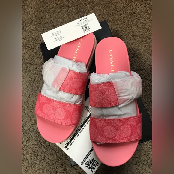 Coach Gwen Pink Lemonade Two Strap Buckle Slide Sandals Size 7-8 - Picture 5 of 13